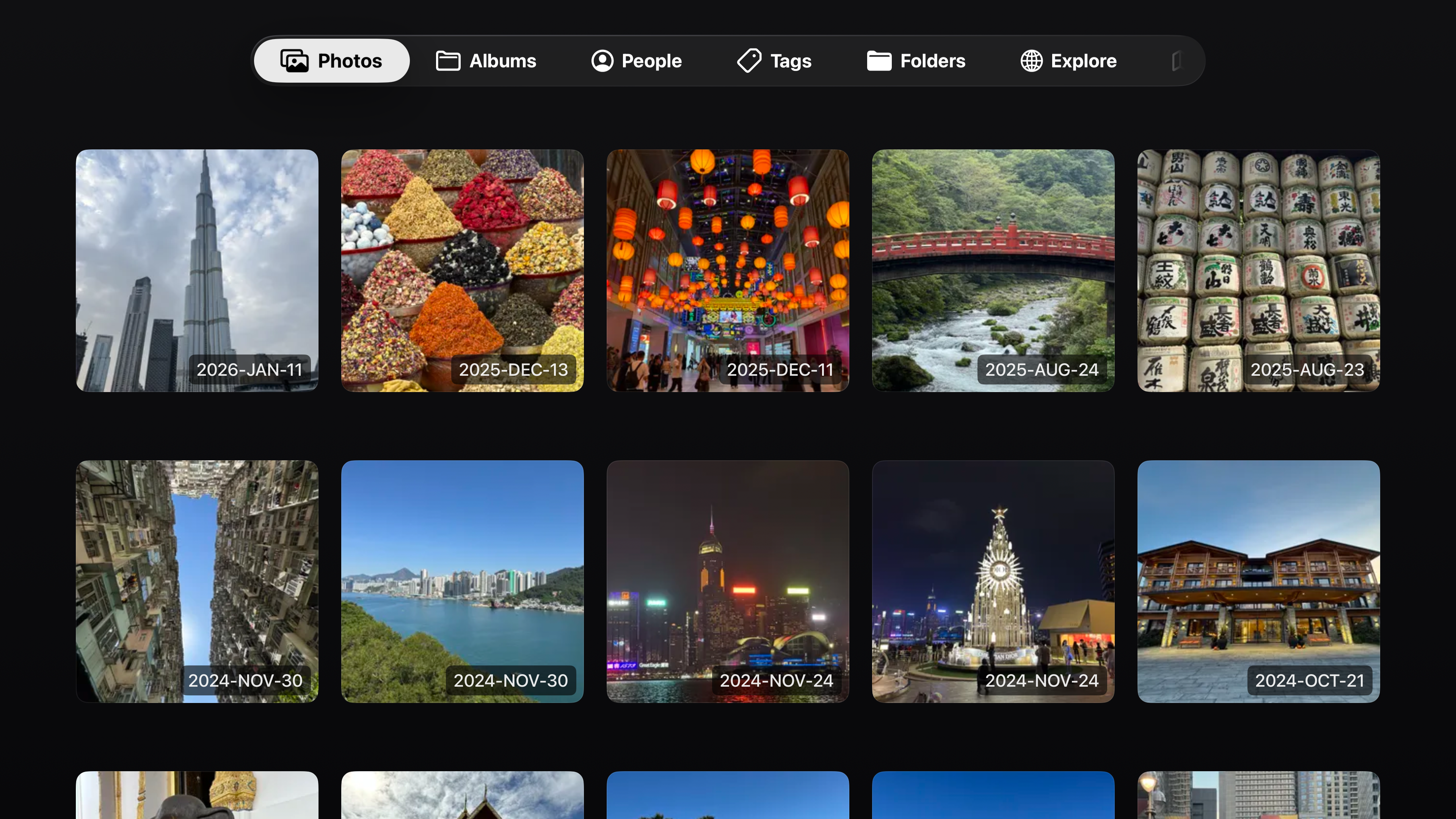 Immich Viewer photo library grid showing photos organized by date
