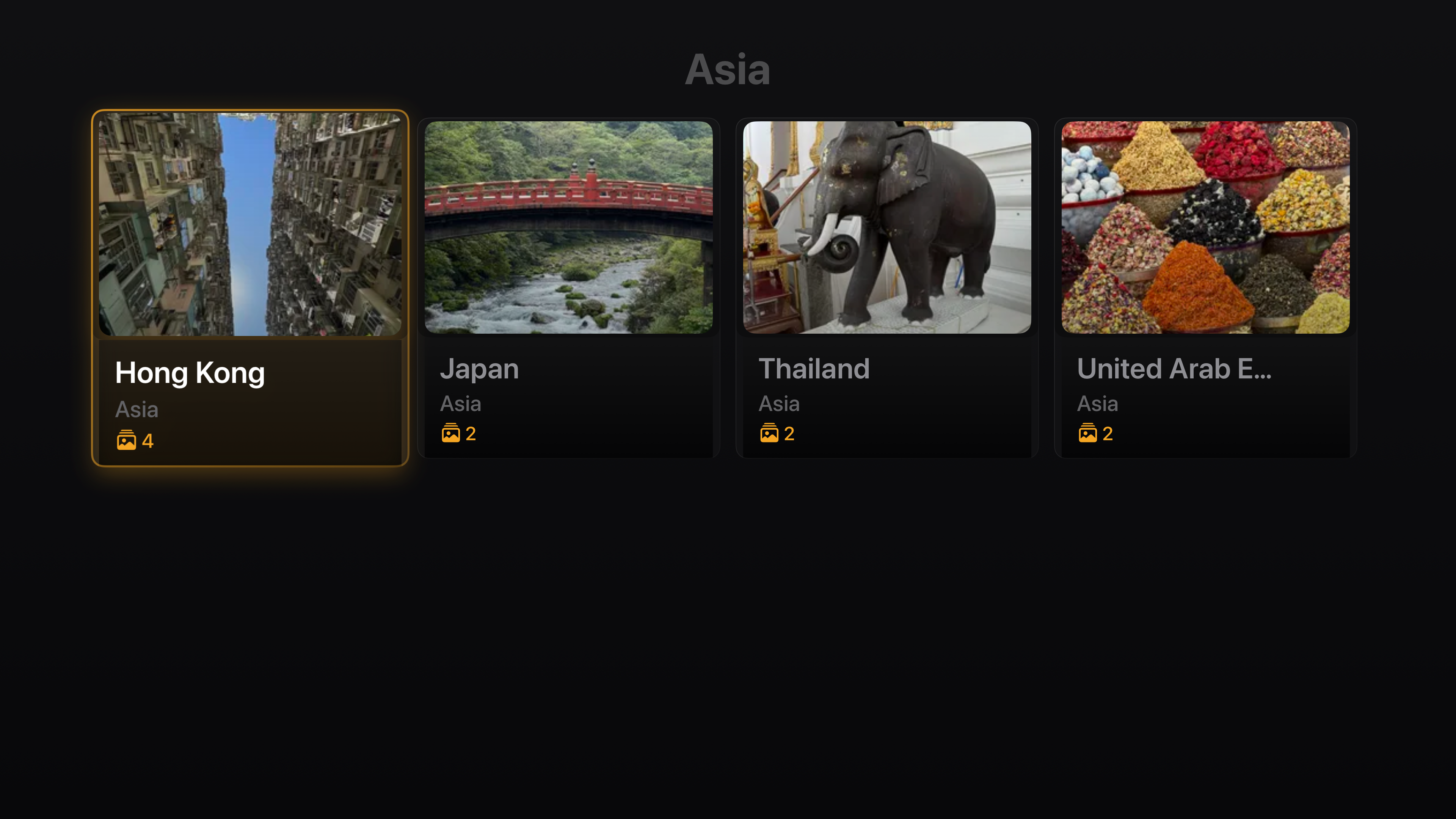 Browse photos by country within a continent